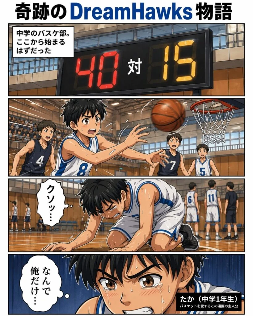 試合に負け、なぜ自分だけできないのかと悩む中学生の漫画