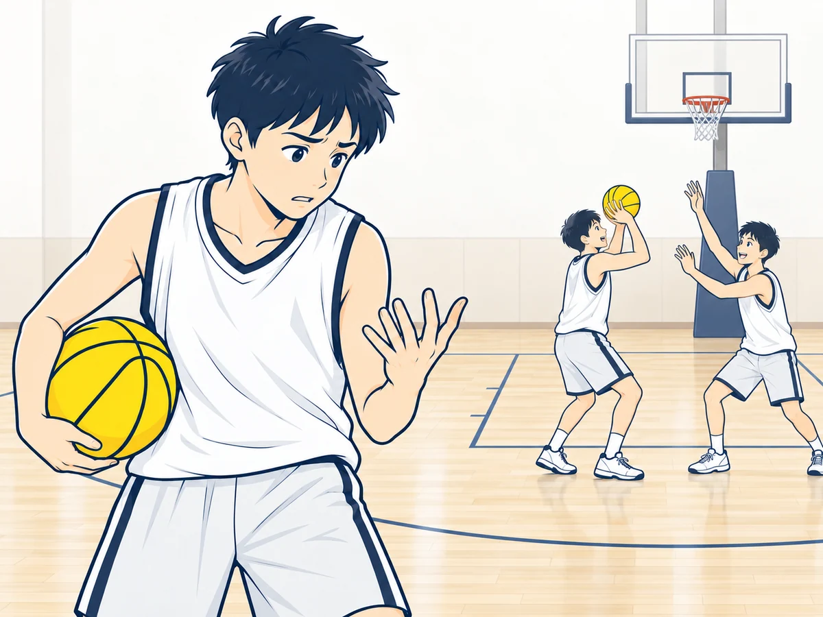 自分の動きが分からず戸惑い、練習する周りの選手を気にする少年